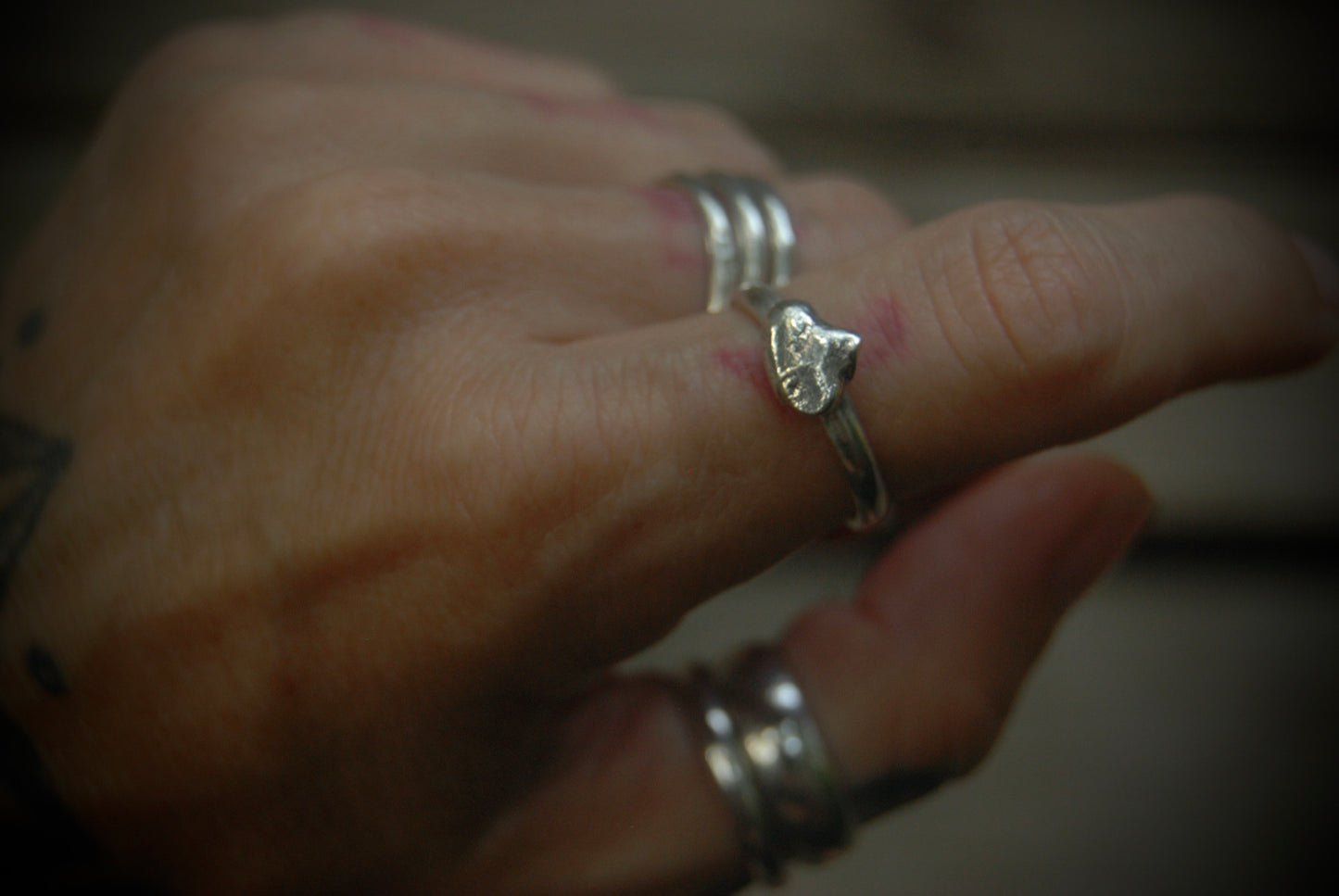 Silver nugget stack ring sz- 7