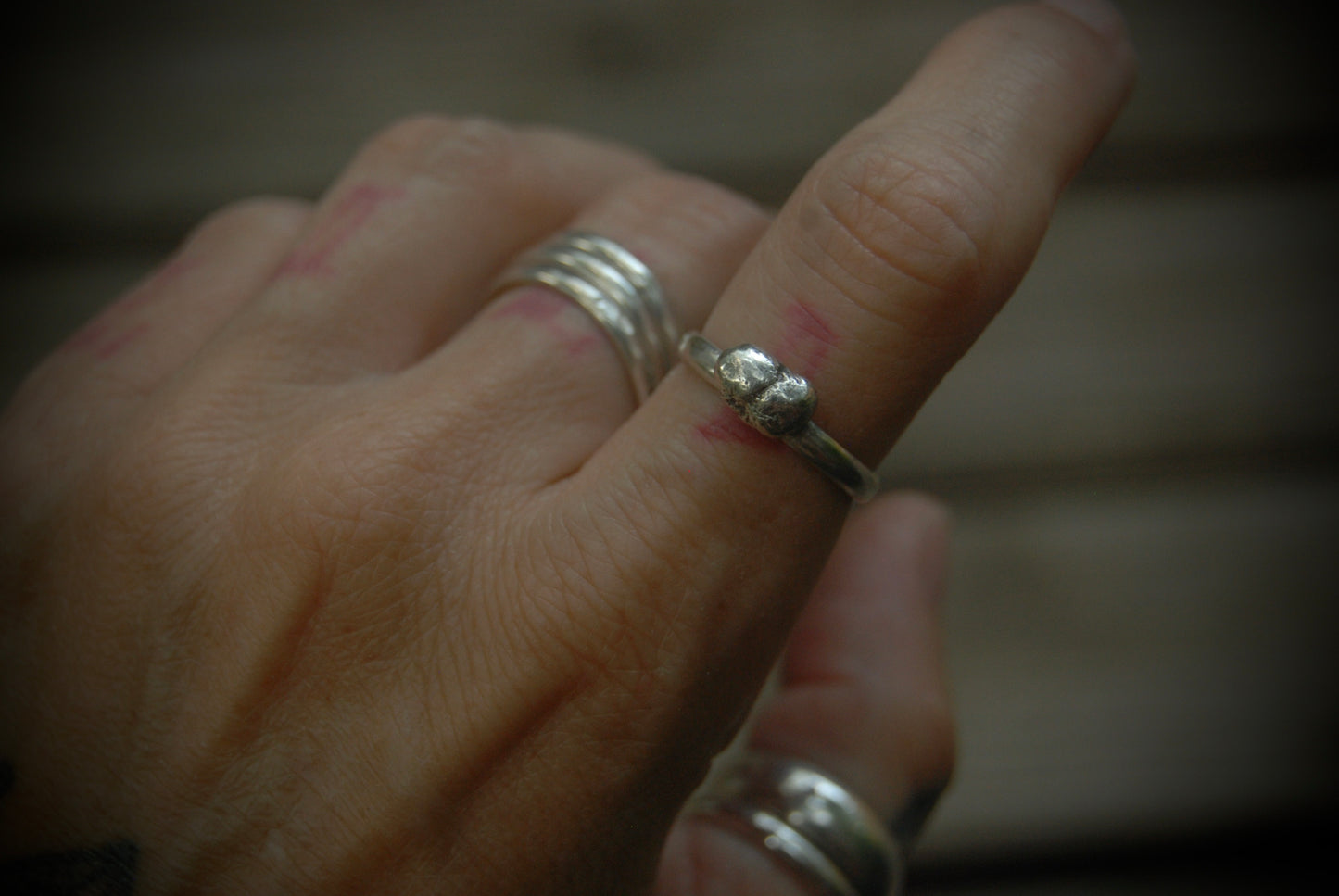 Silver nugget stack ring 3 sz-6.5