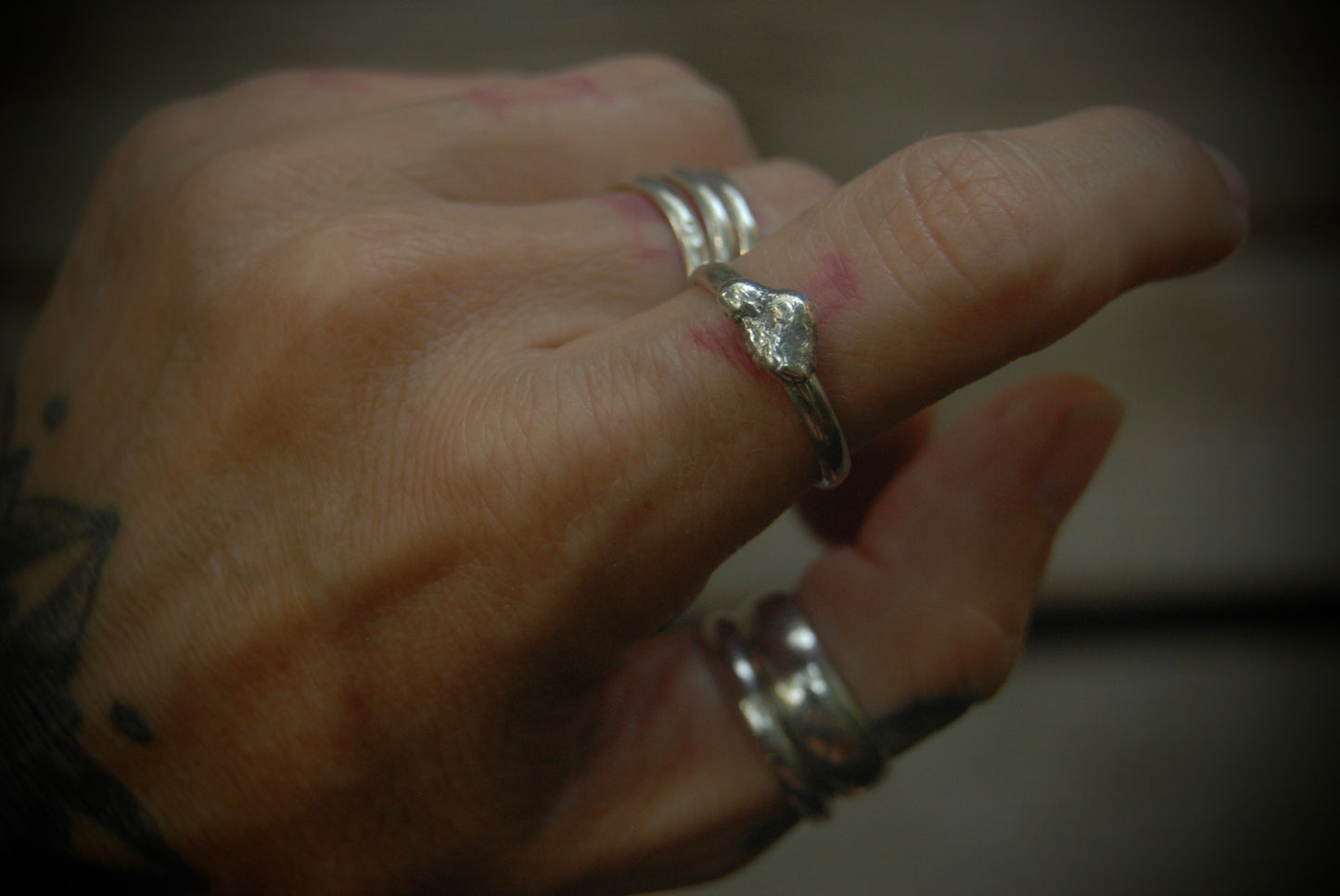 Silver nugget stack ring 4 sz-7.75