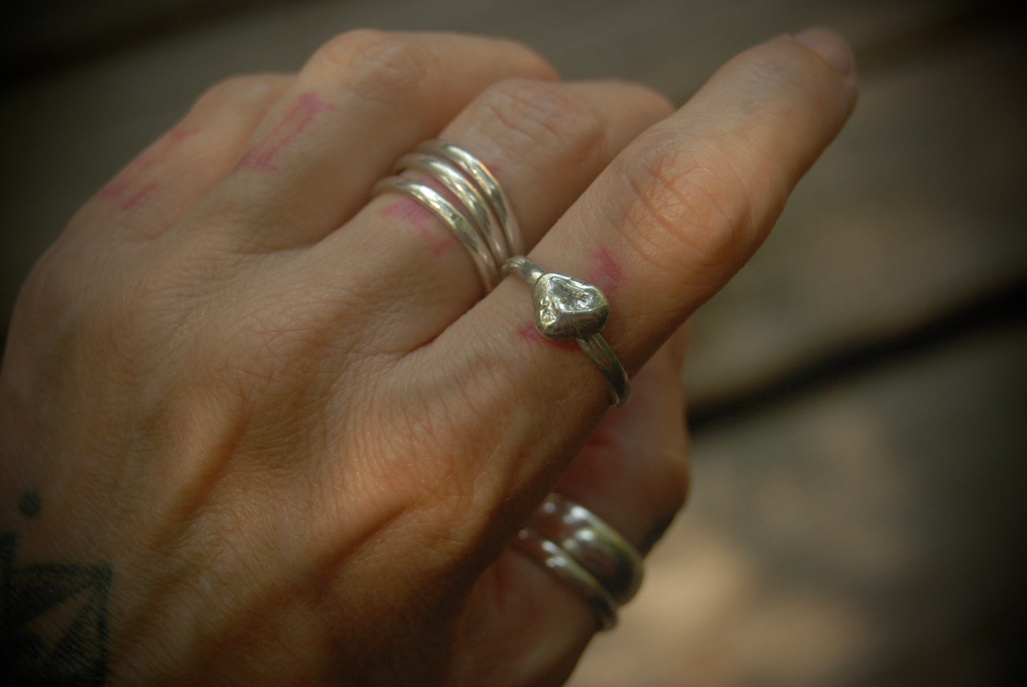 Silver nugget stack ring 6 sz-8.5