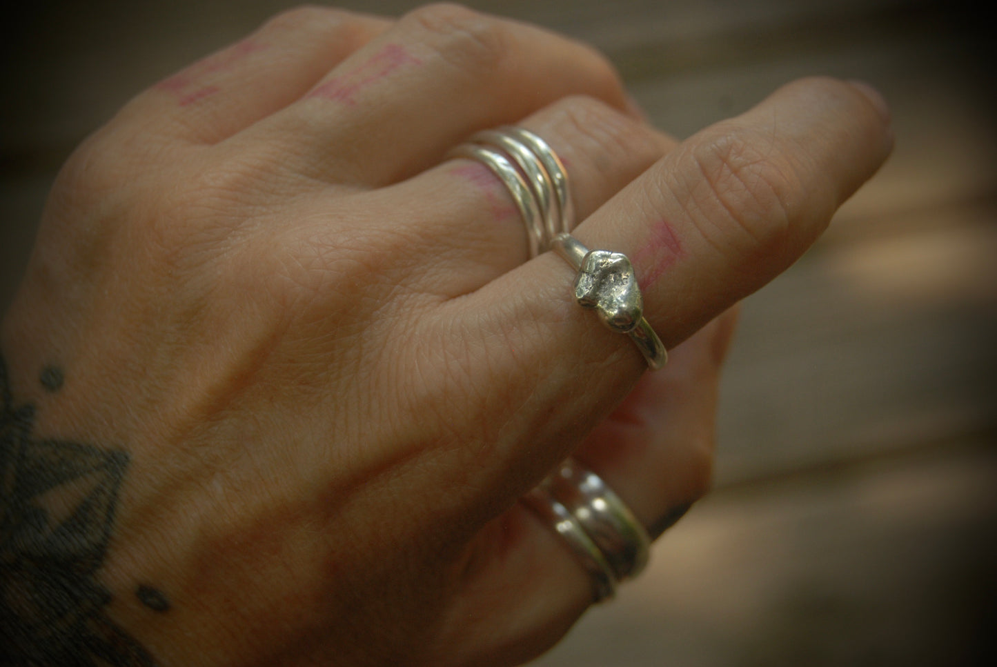 Silver nugget stack ring 8 sz-6.5