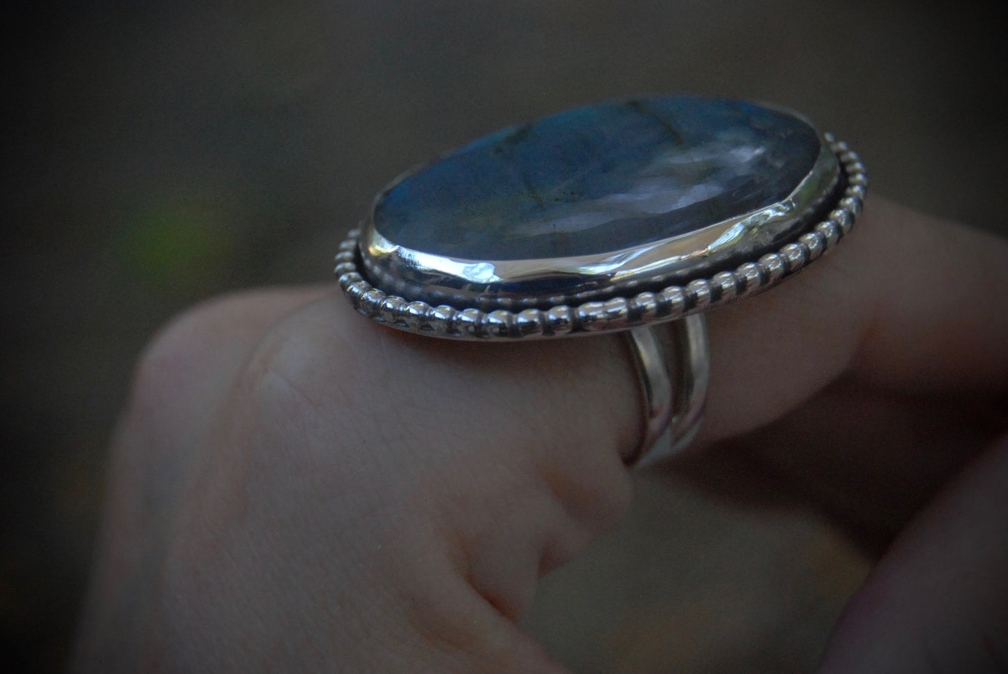 Large Teal Labradorite Ring SZ- 7