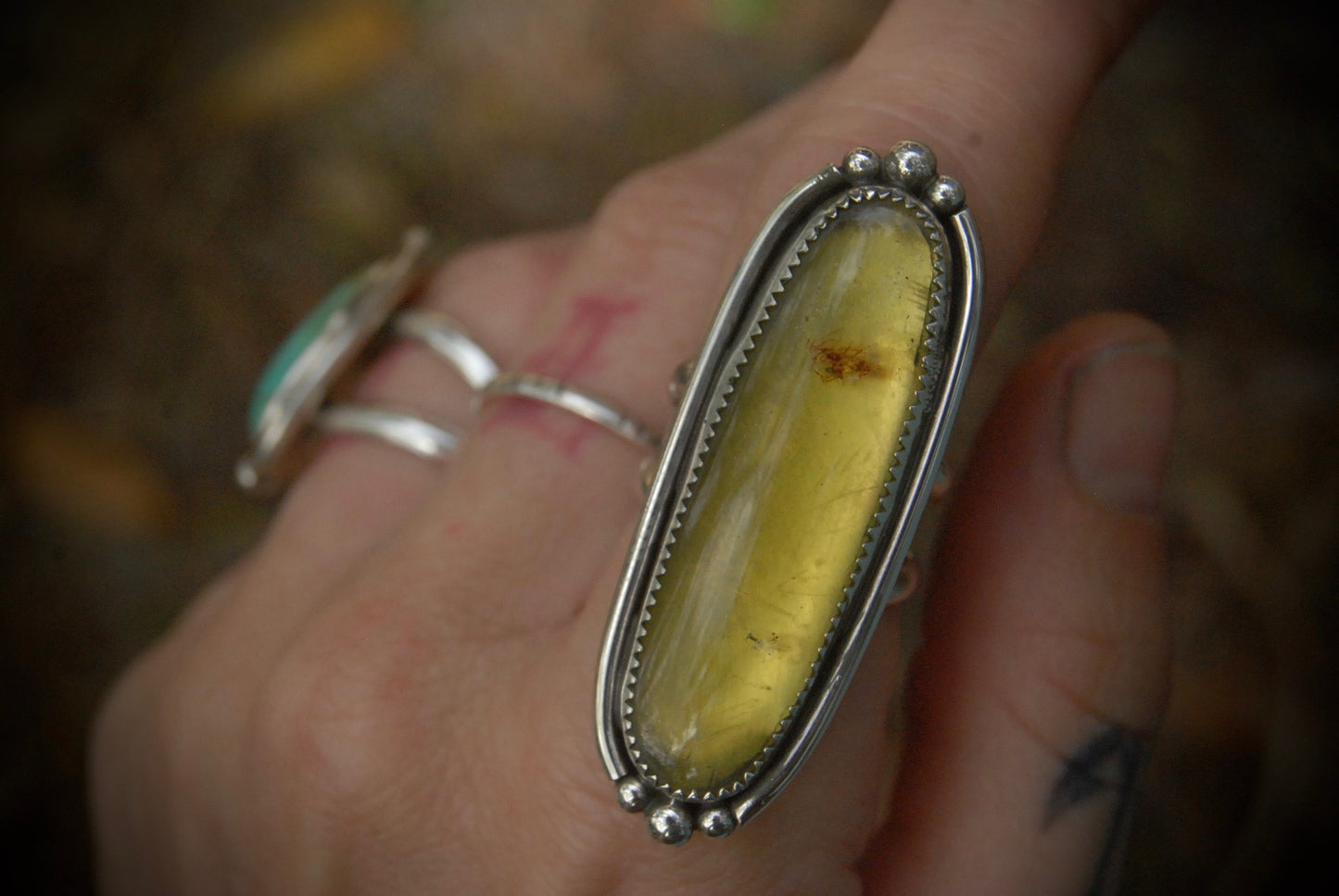 Long Amber Oval Ring sz- 7.25