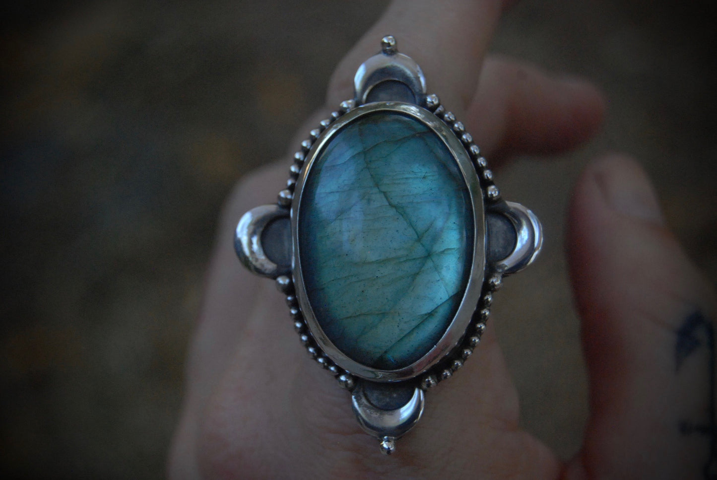 Labradorite Moon Ring SZ- 7