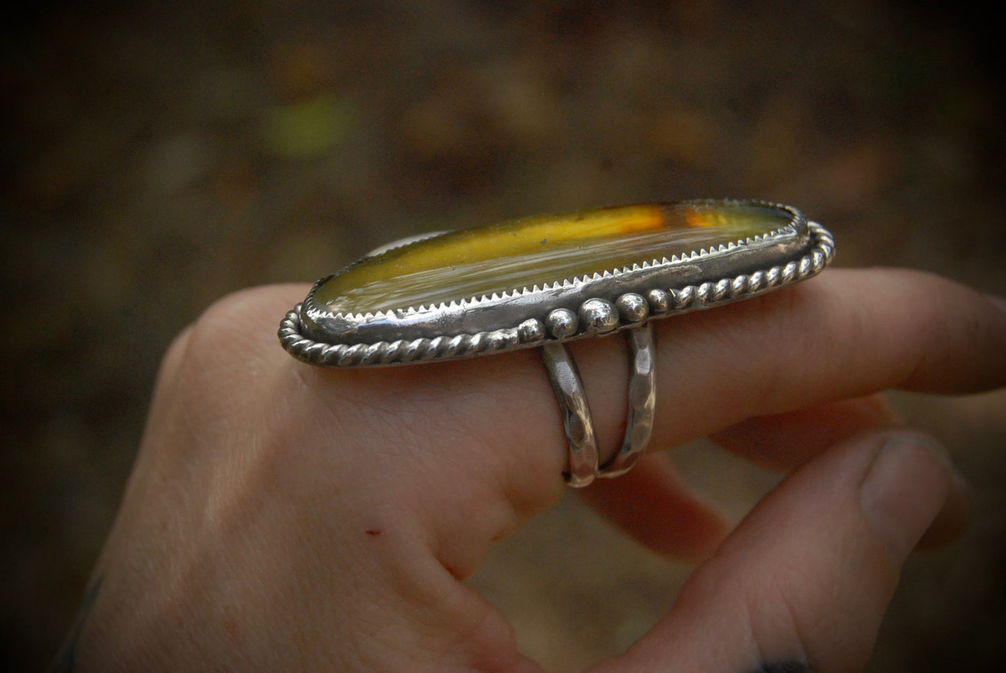 Long Amber Ring sz-7.25
