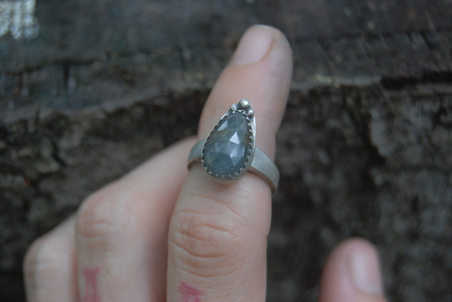 Stormy rose cut sapphire ring