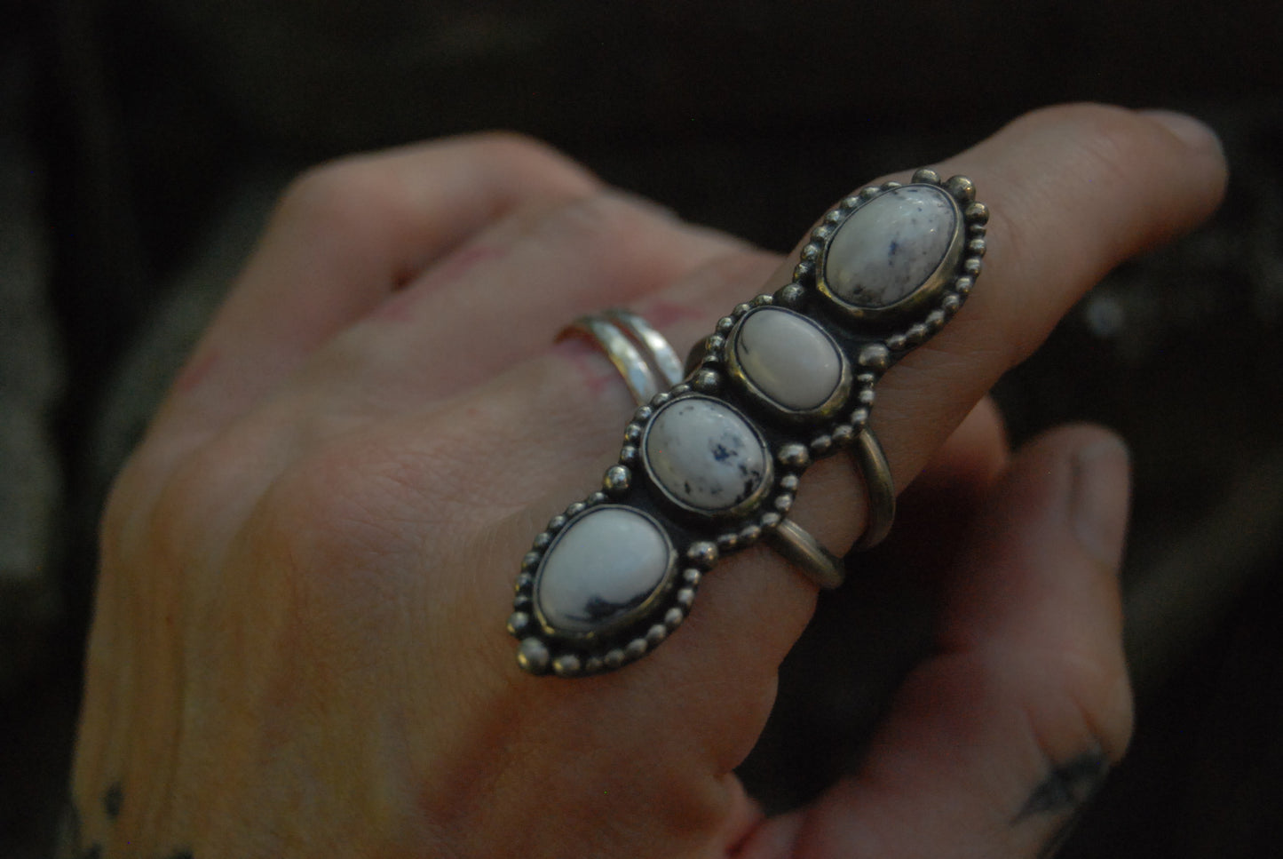 Quad White Buffalo Ring Sz- 7.5