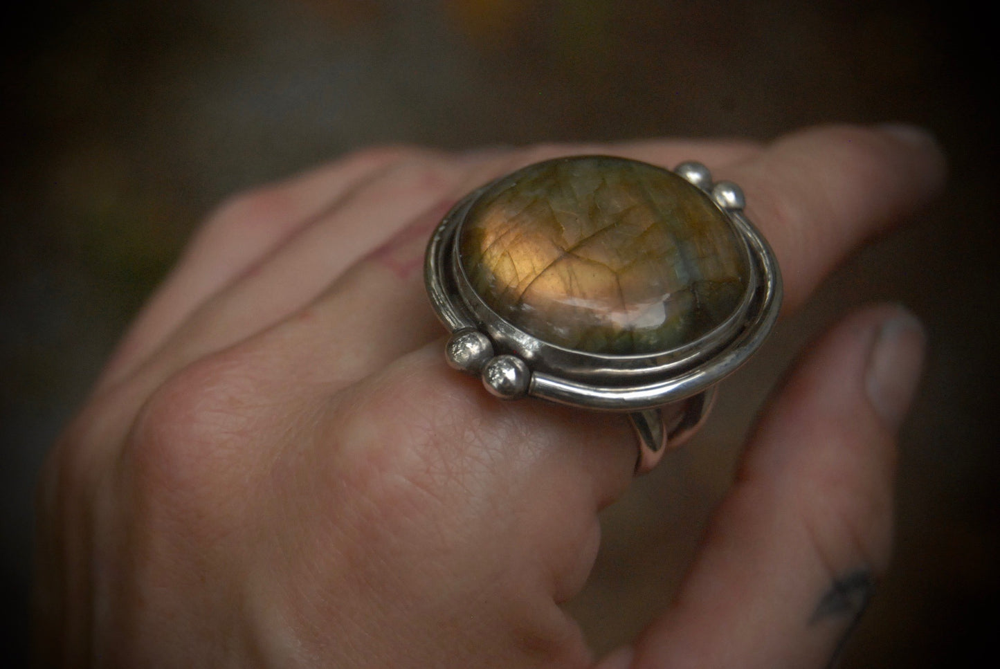 Round Labradorite Ring sz- 8.75