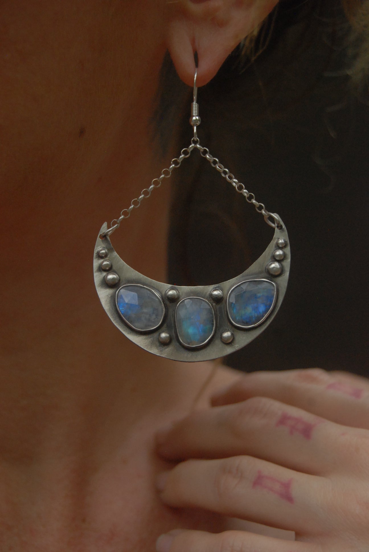 Moonstone Moon Earrings