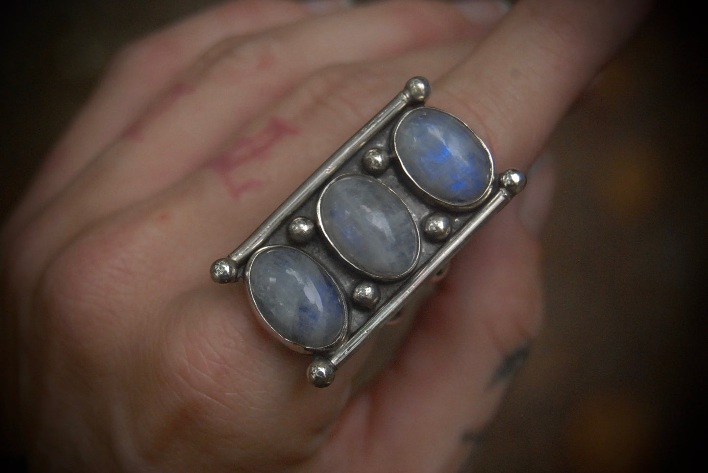 Triple Moonstonf Ring sz-7