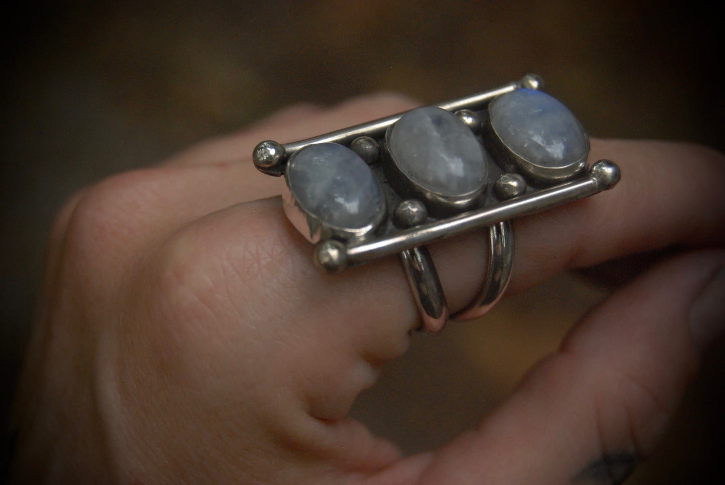 Triple Moonstonf Ring sz-7