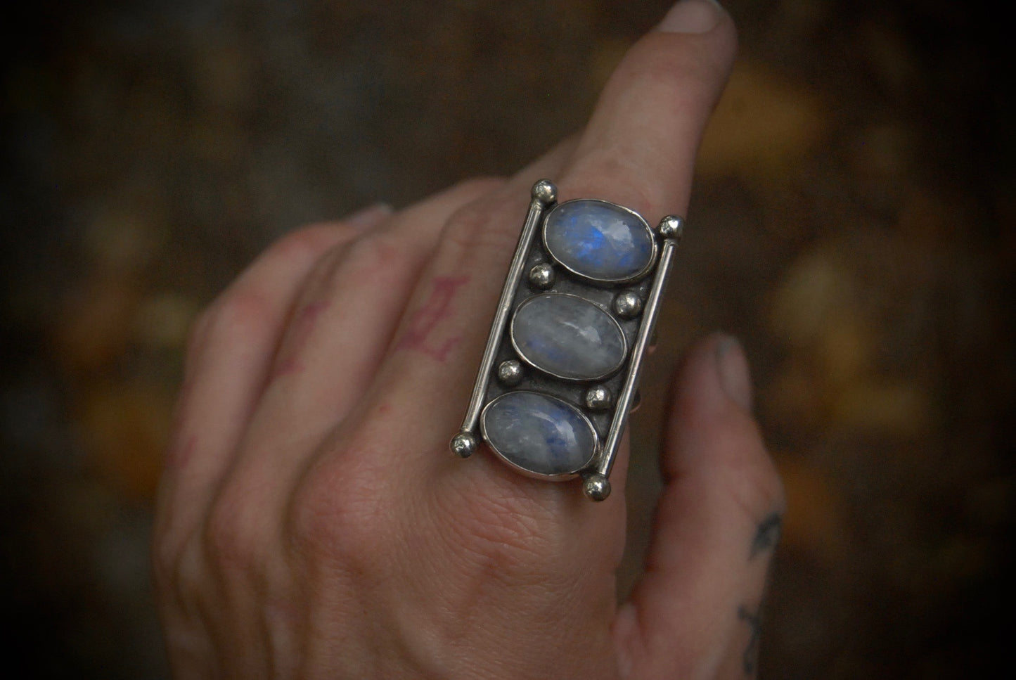 Triple Moonstonf Ring sz-7