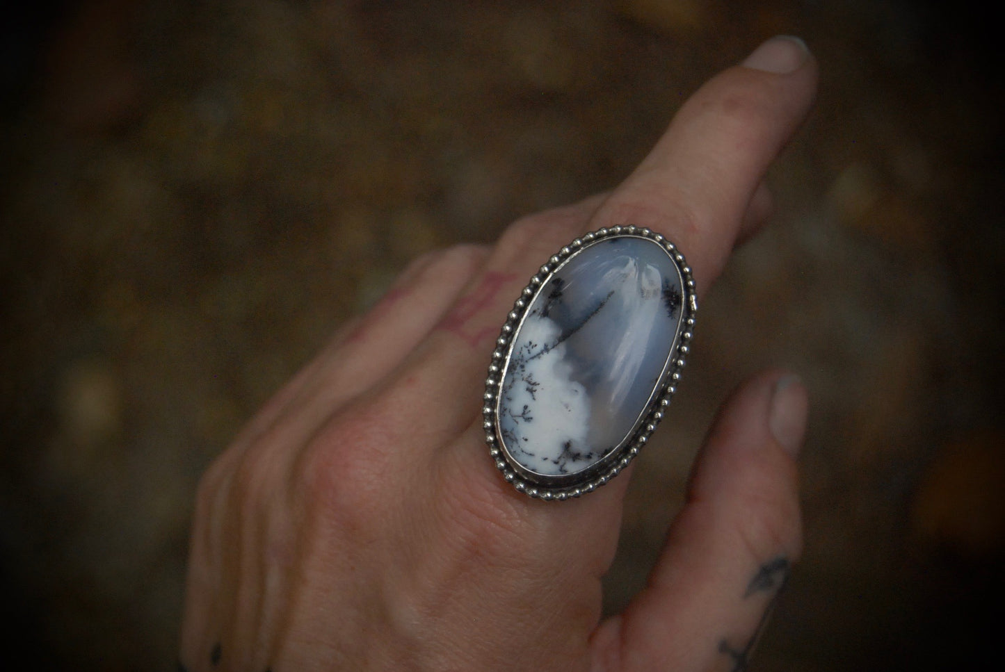 Dendritic Opal Ring sz-7.25