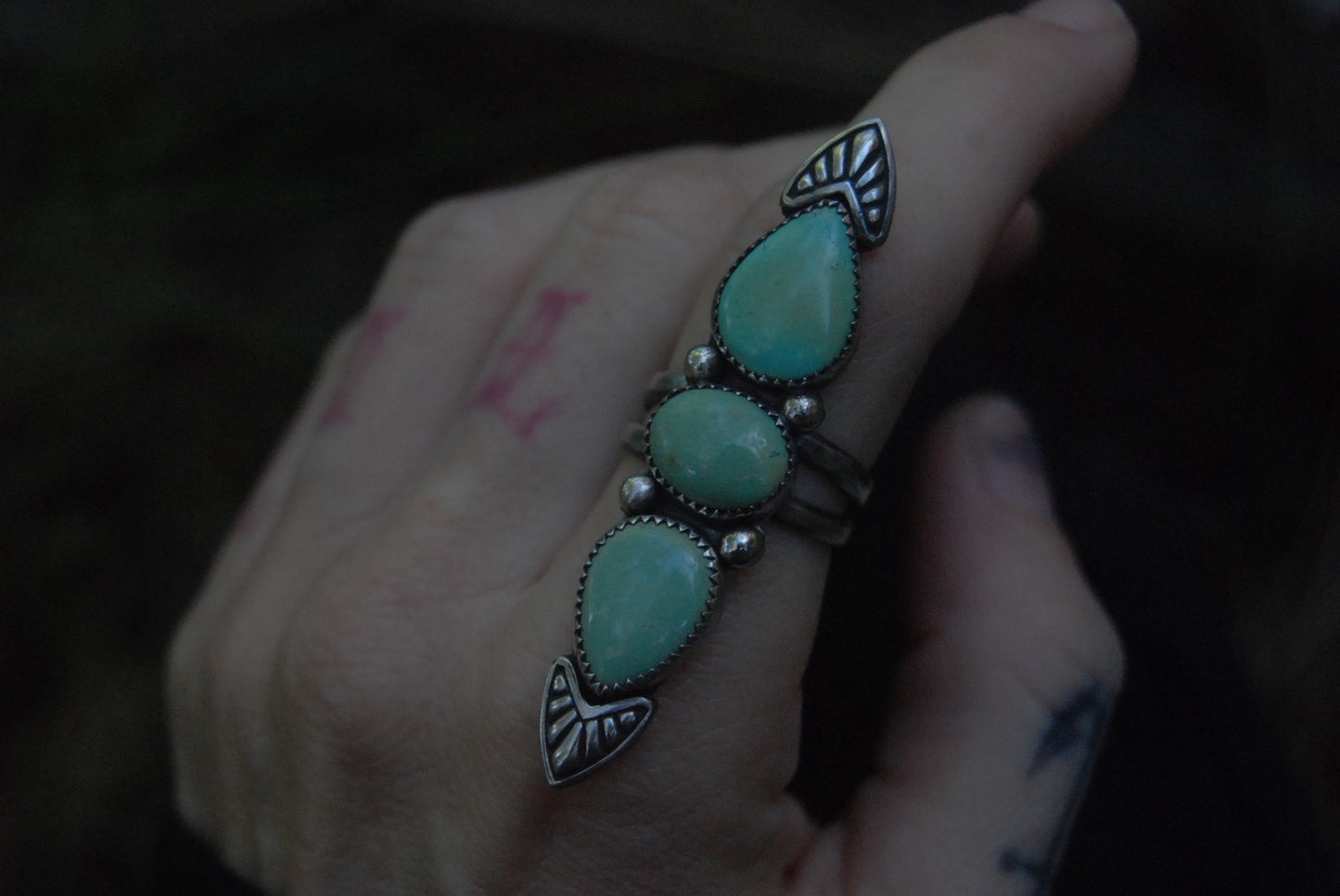 Stamped Turquoise Ring SZ- 7
