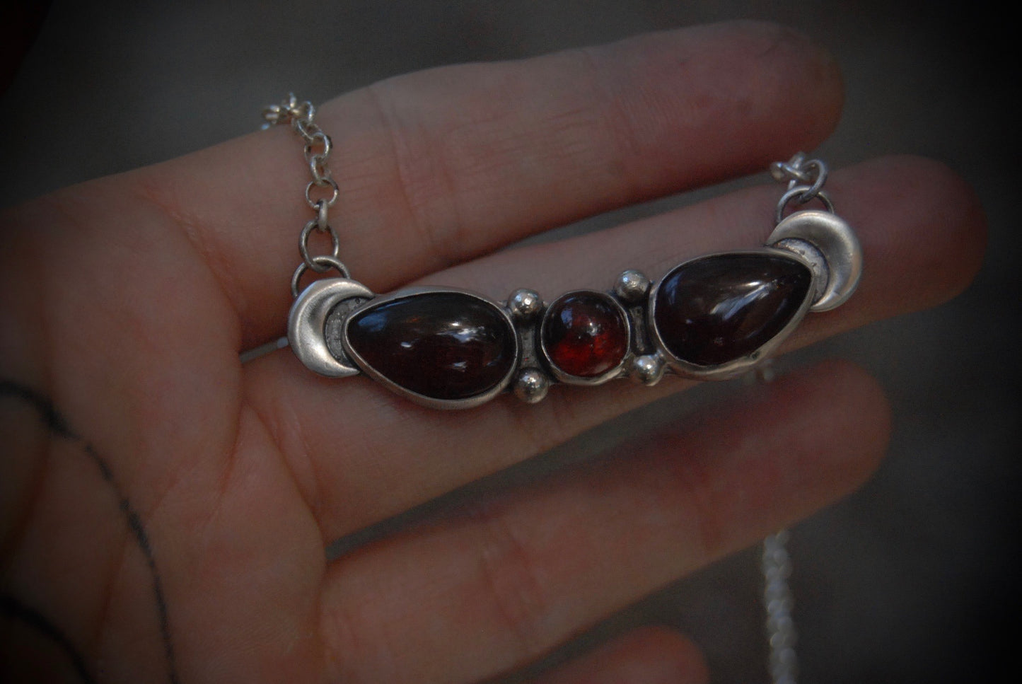 Red Amber Moon Necklace
