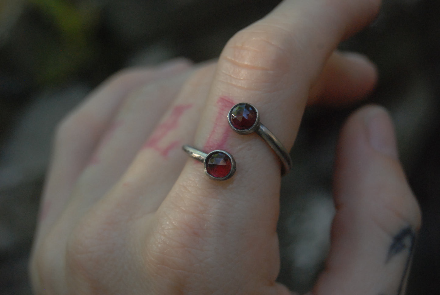 Open Garnet Ring Sz- 5.5-7