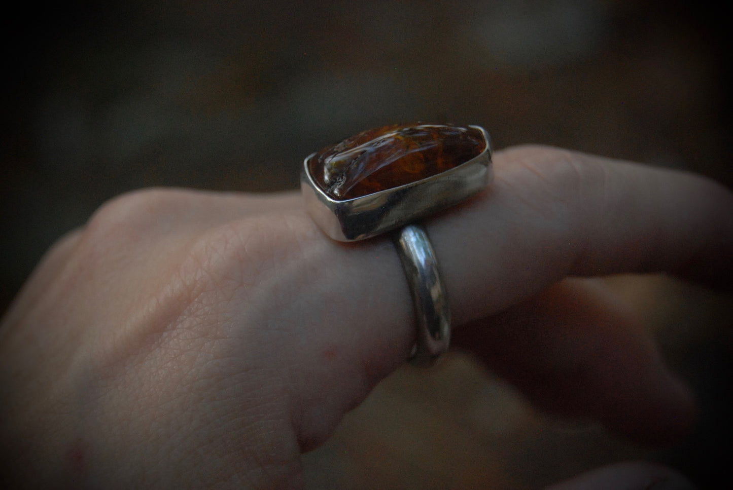 Unique Shaped Amber Nugget Ring SZ- 9
