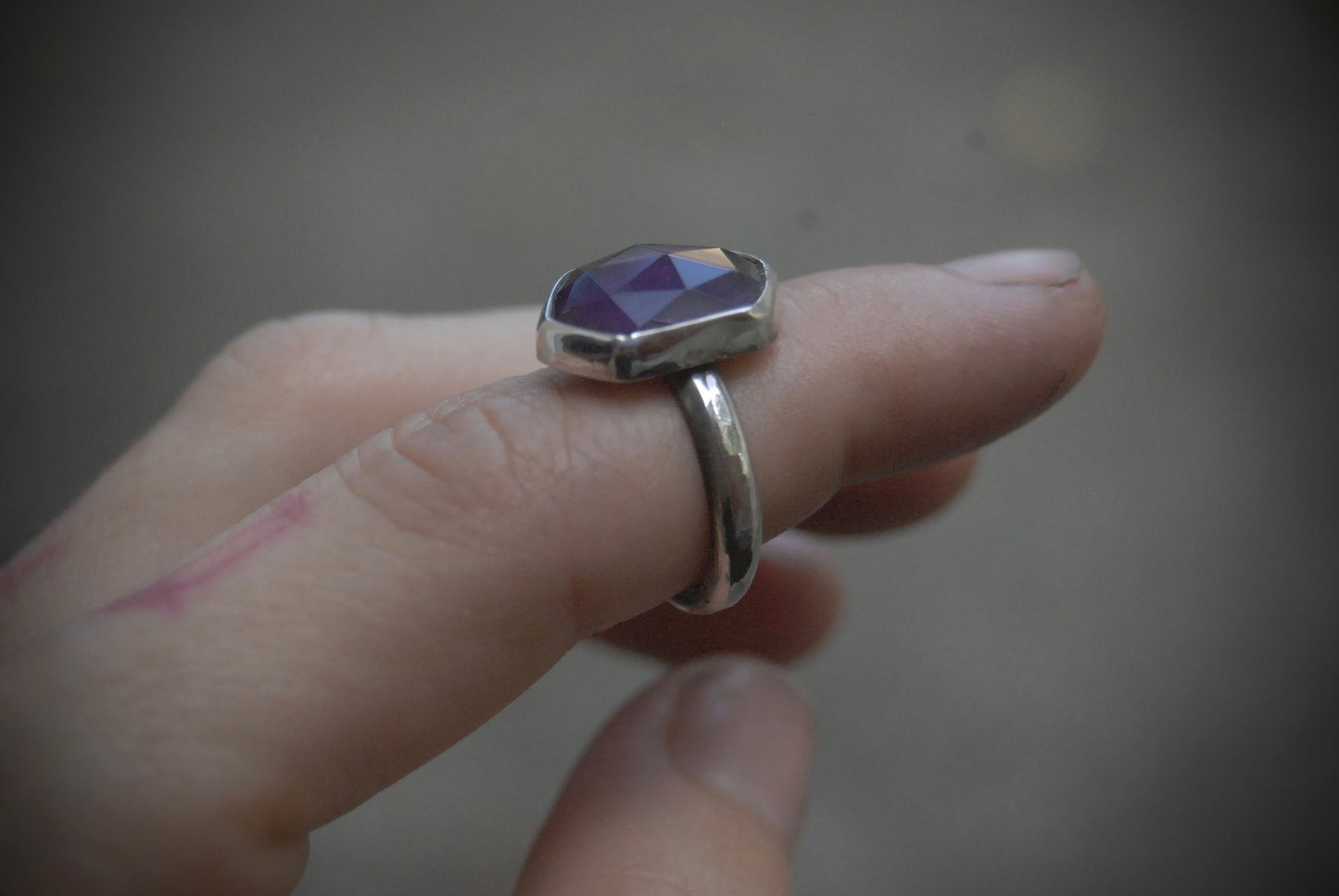rose cut amethyst stack ring |size- 5|