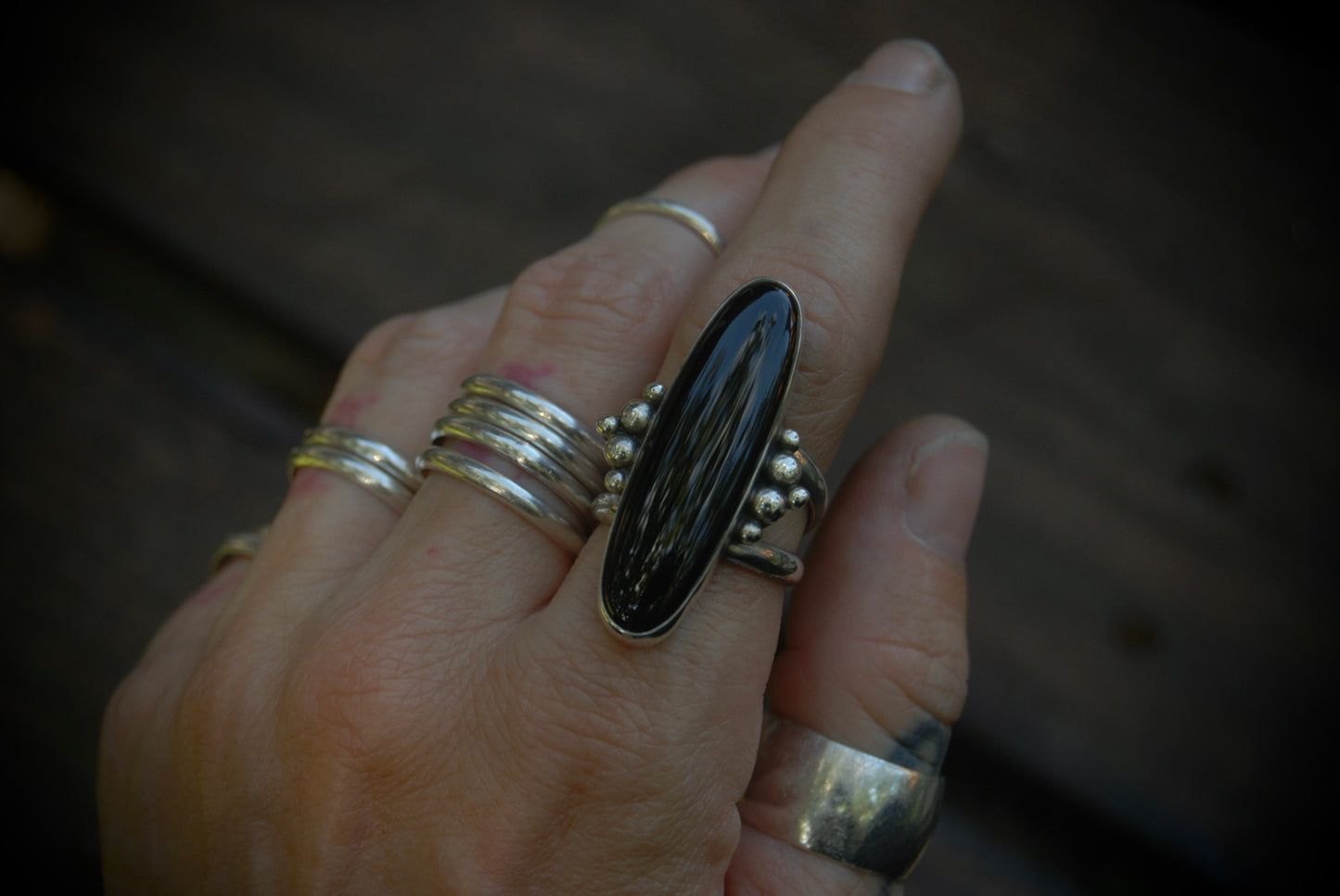 Long Onyx Ring sz-7.5