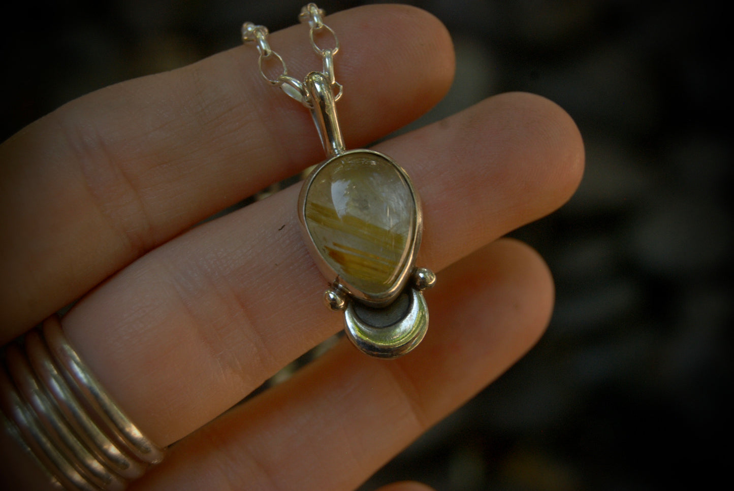 Rutilated Quartz Moon Drop Necklace 1
