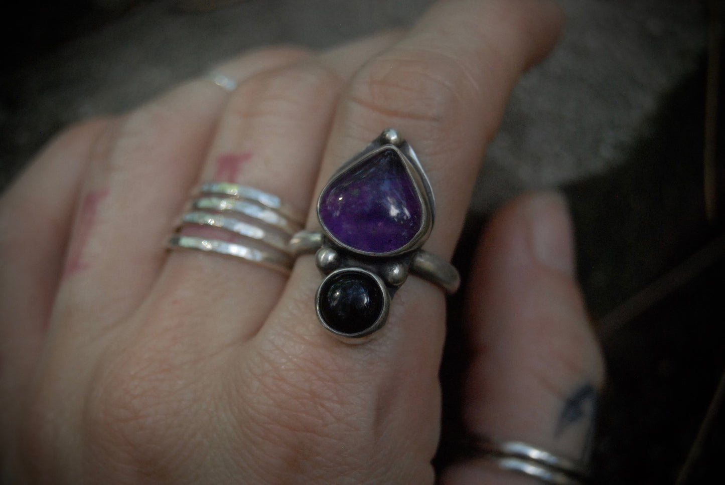 amethyst heart of the night ring |size- 8|