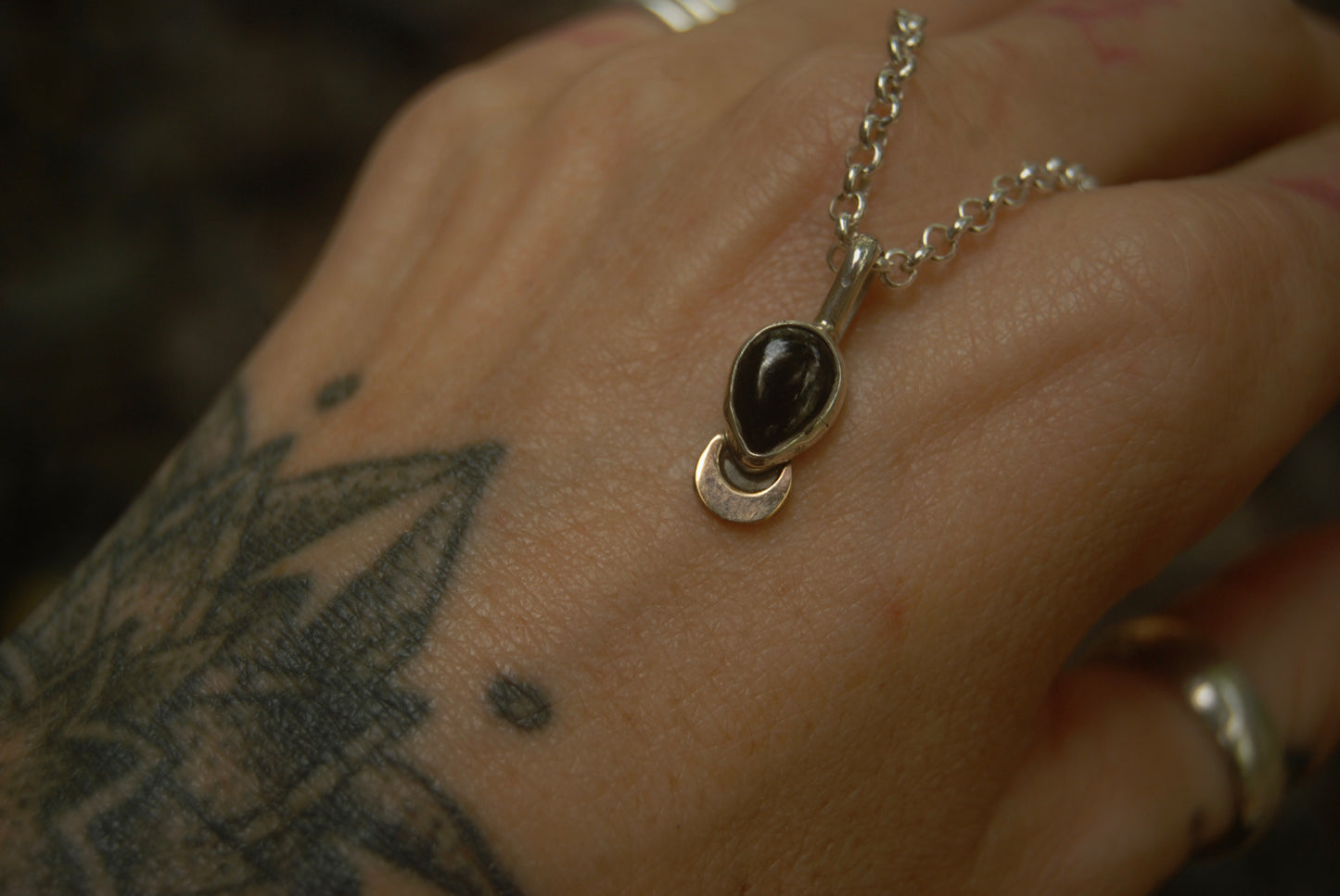 Onyx Moon Drop Necklace