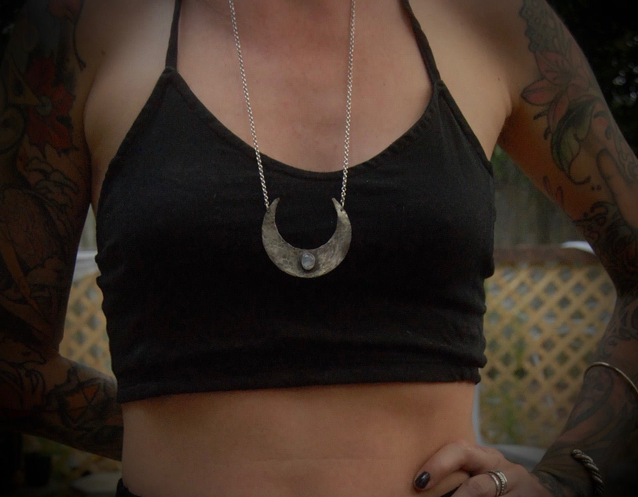 Moonstone Moon Necklace