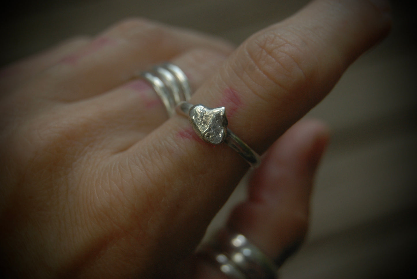 Silver nugget stack ring sz- 7