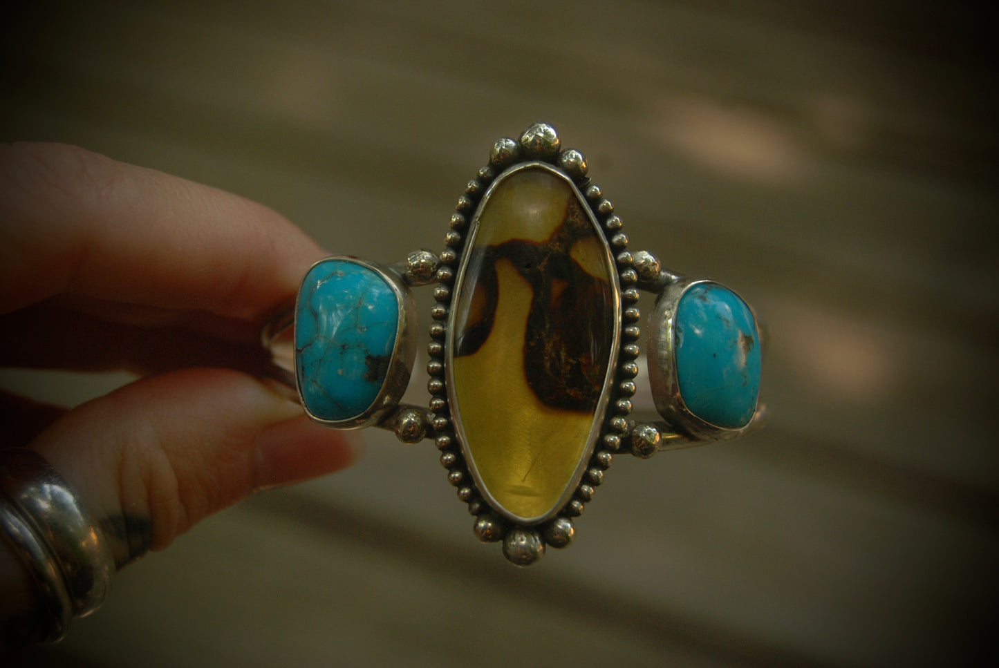 Amber and turquoise cuff