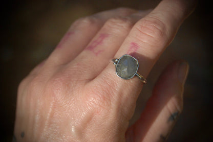 Muted Teal Sapphire Ring sz-8.5