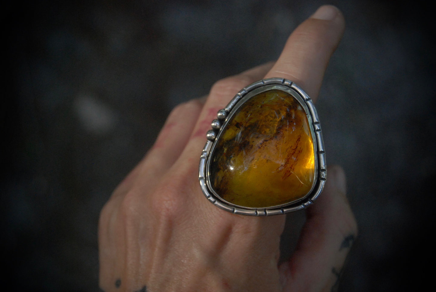 Huge Amber Ring sz-7.75