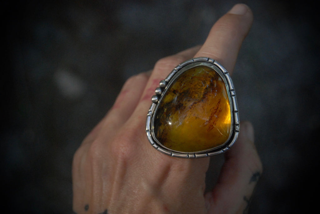 Huge Amber Ring sz-7.75