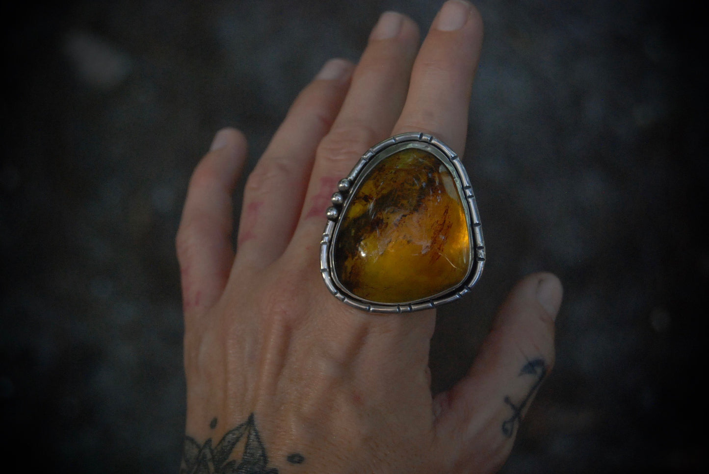 Huge Amber Ring sz-7.75