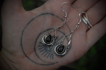 Onyx Moon Dangle Earrings