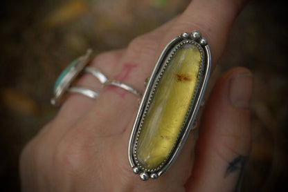 Long Amber Oval Ring sz- 7.25
