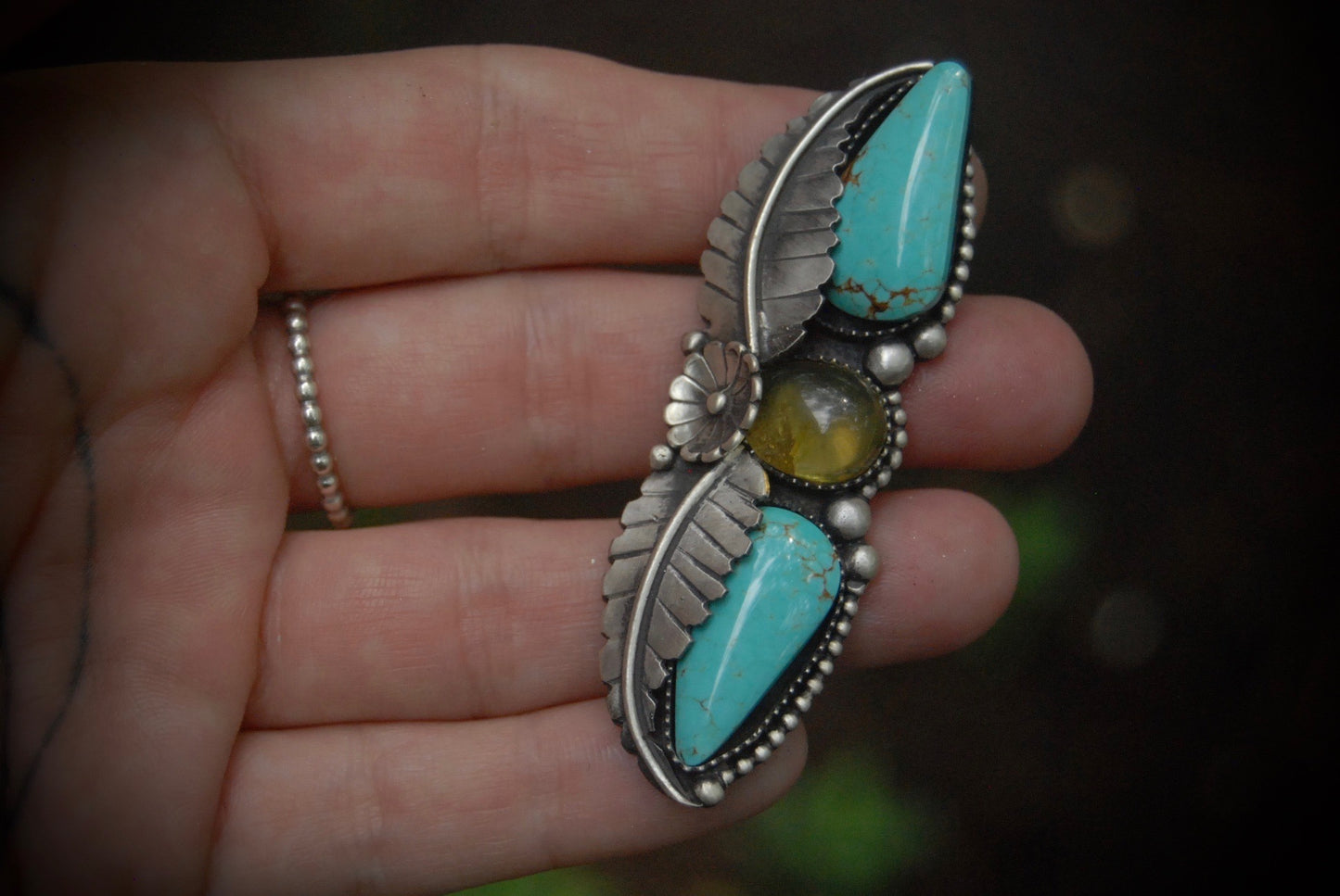 Amber And Turquoise Ring