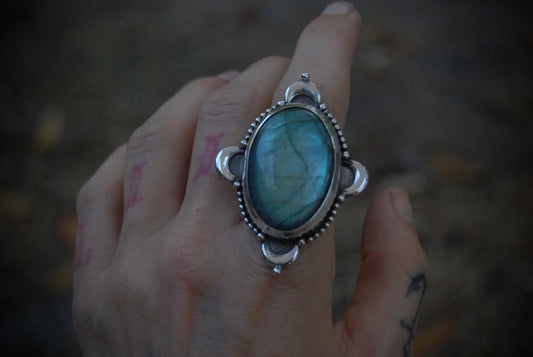 Labradorite Moon Ring SZ- 7