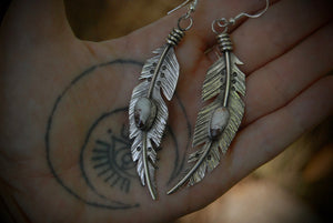 *MTO* AMBER Oval Feather Earrings