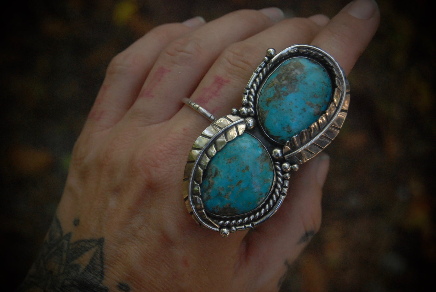 Double Turquoise ring sz- 7