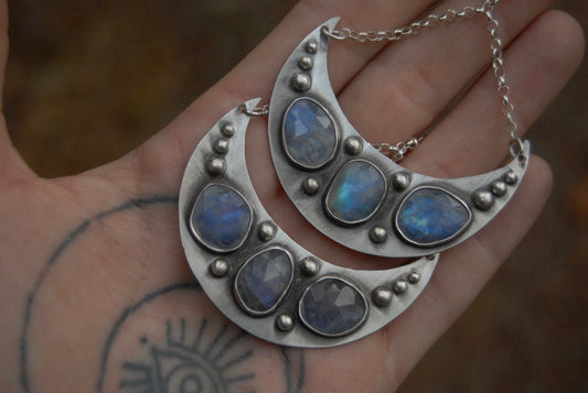 Moonstone Moon Earrings