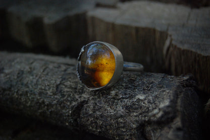 Double leaf amber ring