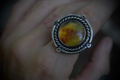 Round Amber Ring sz-6.75