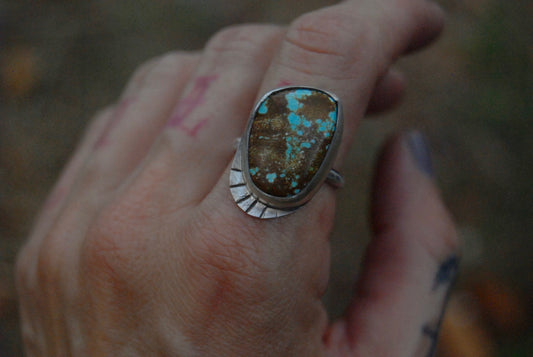 Simple sunburst turquoise ring