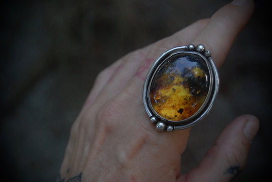 Large Amber ring sz-7