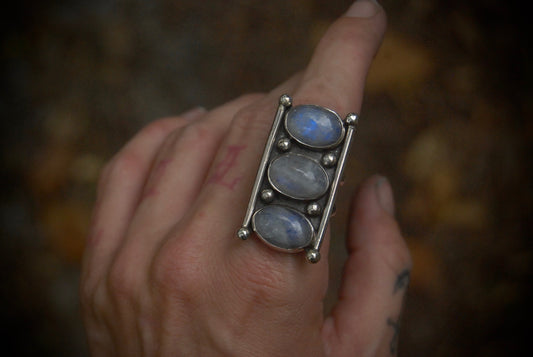 Triple Moonstonf Ring sz-7