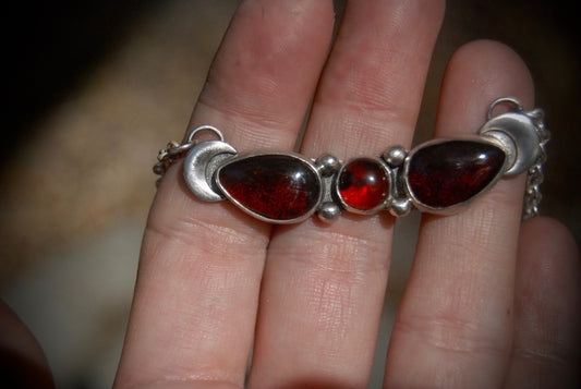 Red Amber Moon Necklace