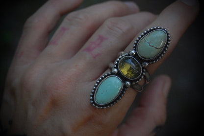 Turquoise Amber Ring sz-7.5