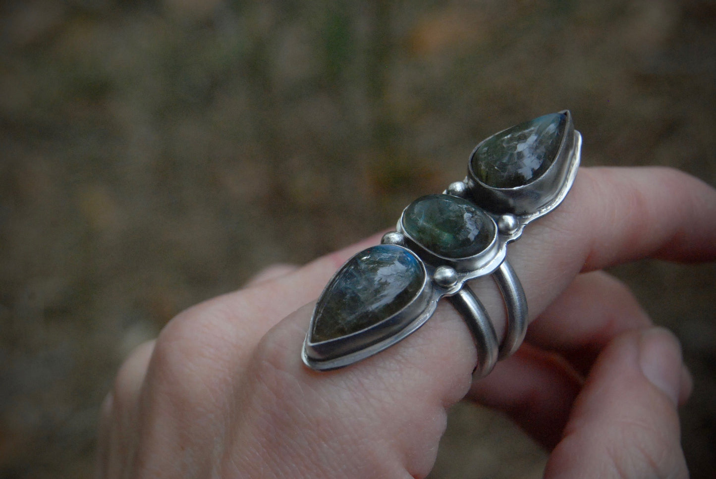 Triple labradorite point ring