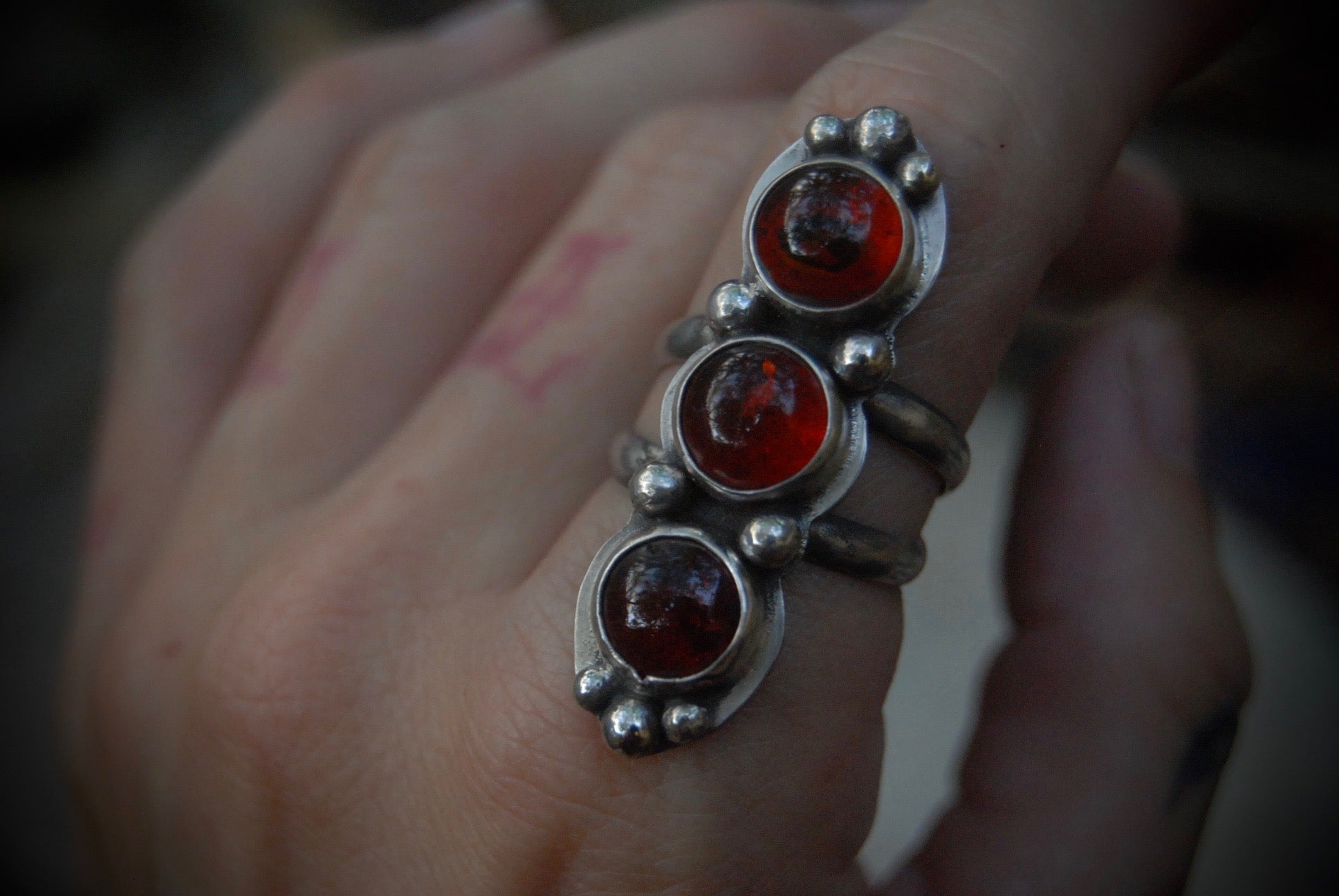 Triple Red Amber Ring SZ- 8