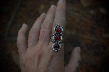 Triple Red Amber Ring SZ- 8